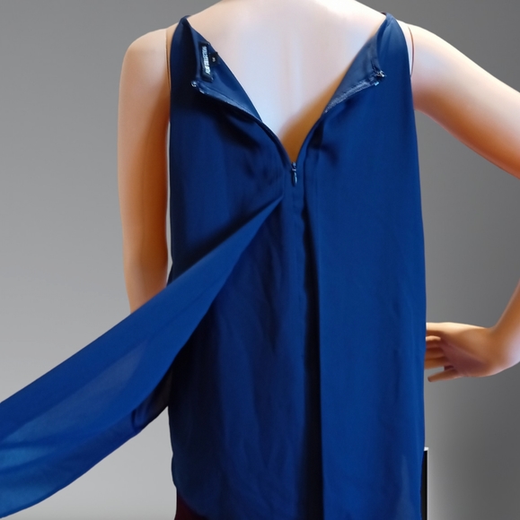 Alice Collection Women's Sleeveless Layered Scoop Neck Tank Blouse Navy Blue - Picture 11 of 16